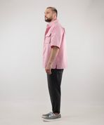 Комплект Сорочка з коротким рукавом (рожевий), Футболка базова (рожевий) та Кроп штани у смужку (сірий/білий), S