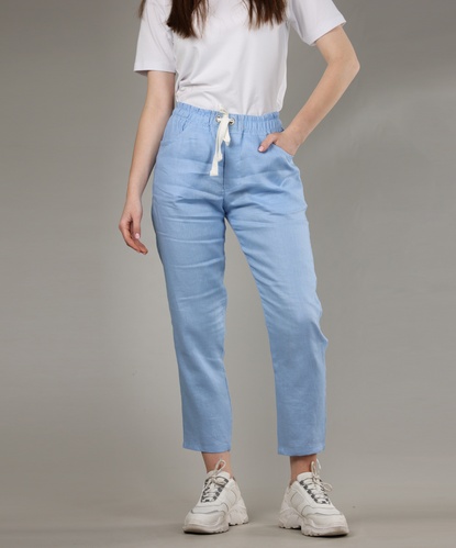 Кроп штани з льону, жіночі (блакитний), M