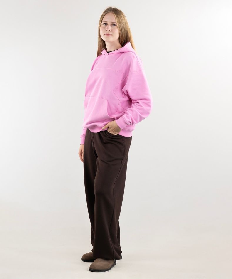 Комплект Худі "Pink", неутеплена, (рожевий), Штани "Вайб", неутеплені, жіночі, (коричневий), S
