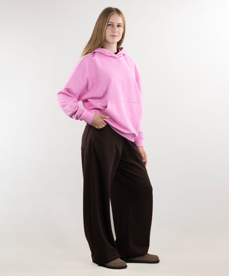 Комплект Худі "Pink", неутеплена, (рожевий), Штани "Вайб", неутеплені, жіночі, (коричневий), S