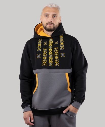 Худі "Фольк" з вишивкою, утеплена (чорний/сірий/гірчичний), S