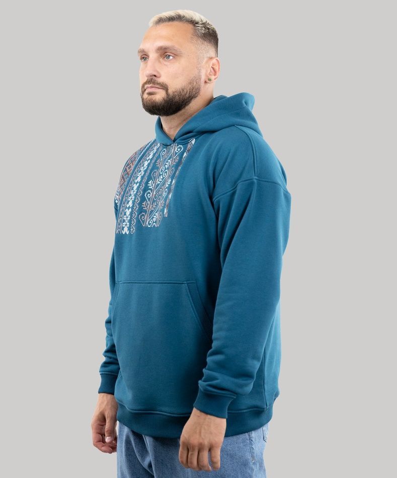 Худі "Вишиванка" з вишивкою, неутеплена, унісекс, (лазурний), S