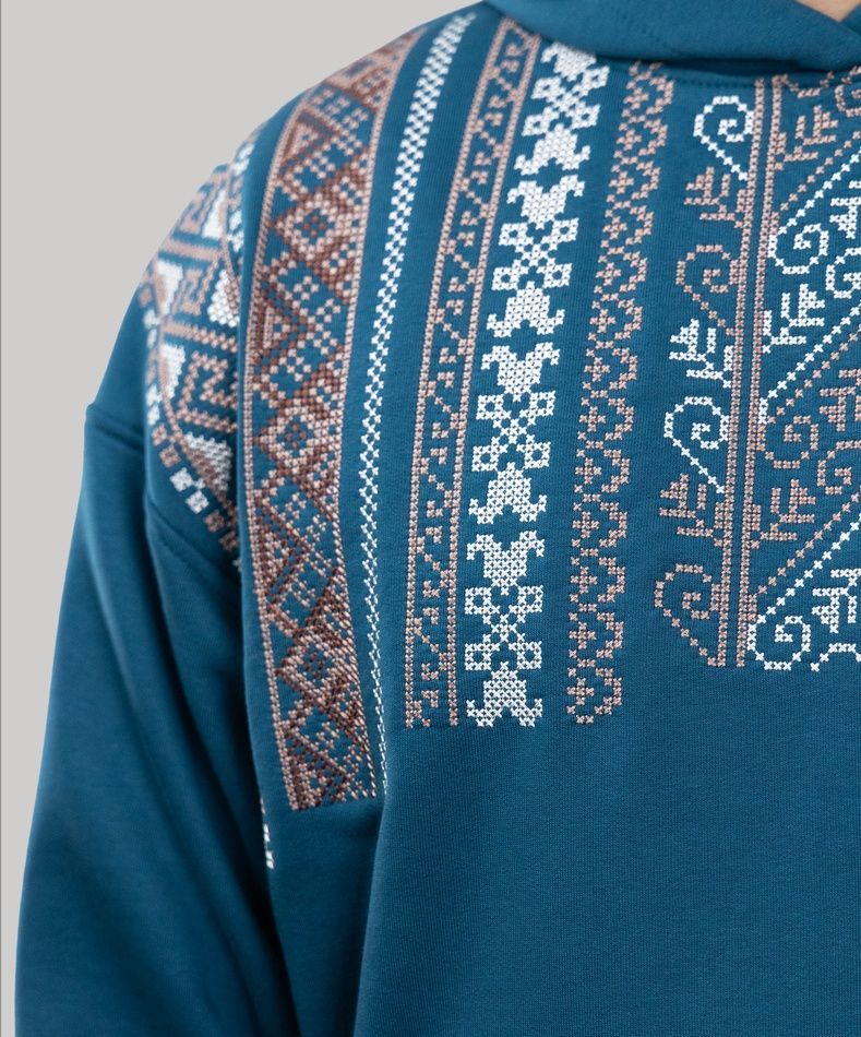 Худі "Вишиванка" з вишивкою, неутеплена, унісекс, (лазурний), S