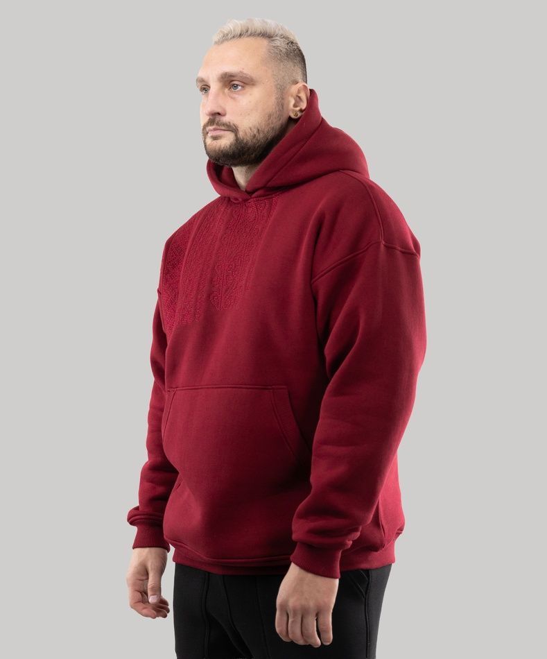 Худі "Вишиванка" з вишивкою, утеплена, (вишневий), S