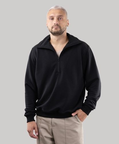 Світшот з коміром на блискавці, неутеплений, унісекс, (чорний), S