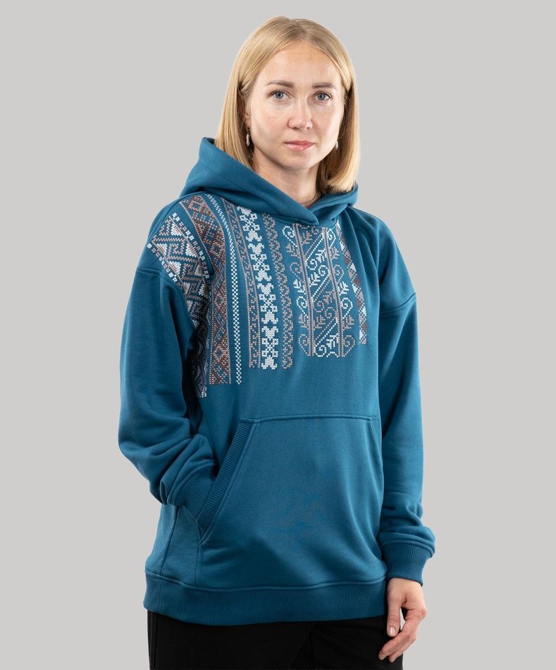Худі "Вишиванка" з вишивкою, неутеплена, (лазурний), S