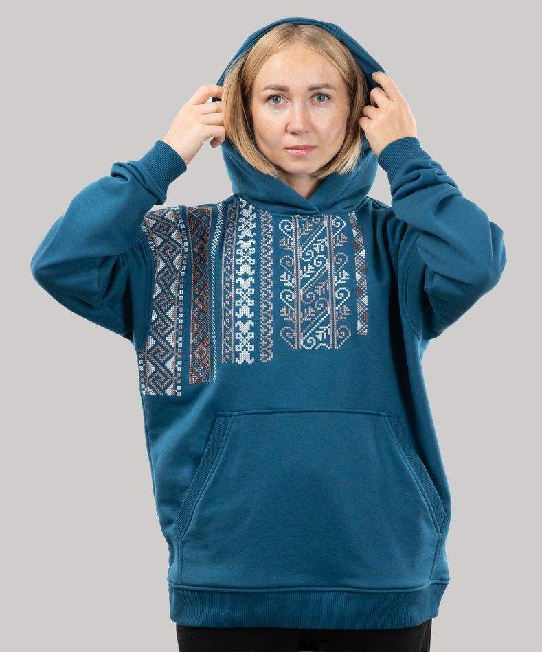 Худі "Вишиванка" з вишивкою, неутеплена, (лазурний), S
