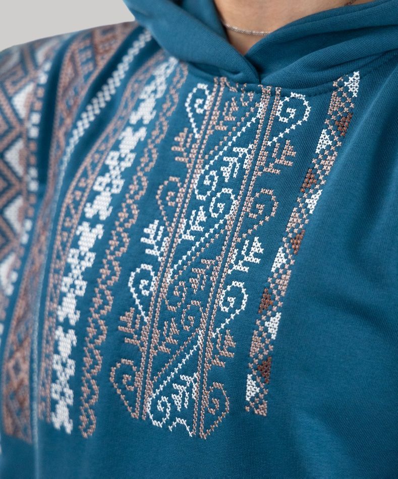 Худі "Вишиванка" з вишивкою, неутеплена, (лазурний), S