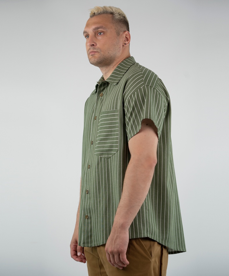 Сорочка з льону в смужку (зелена), S