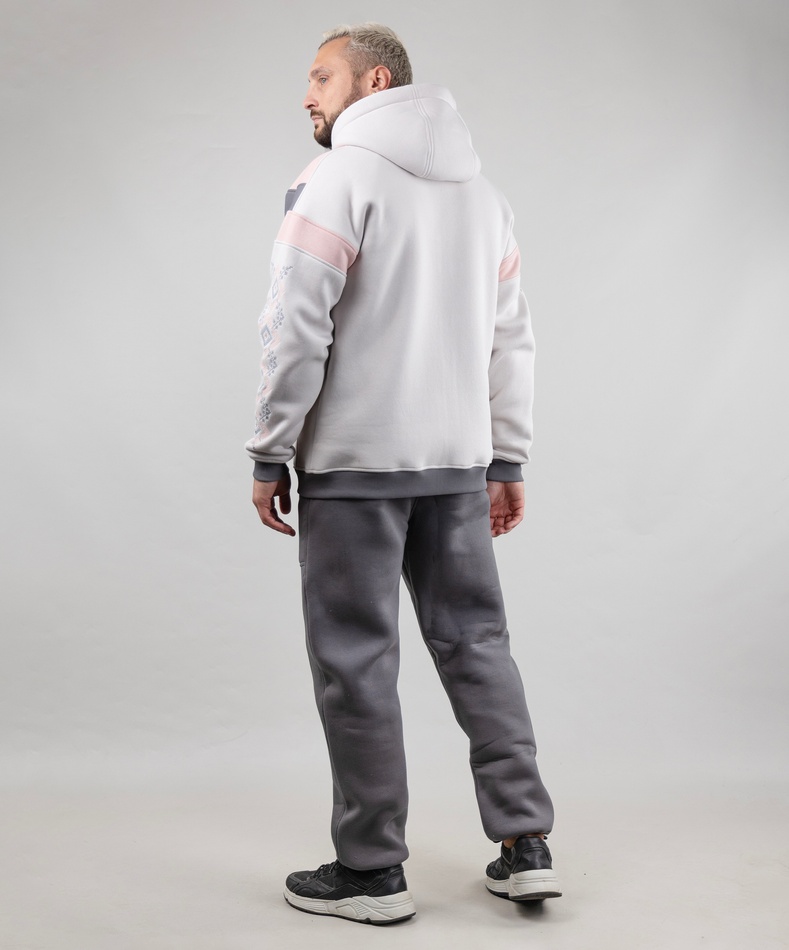 Костюм худі "Світанок" на блискавці (пудровий/рожевий/сірий) та спортивні штани (сірий), XL