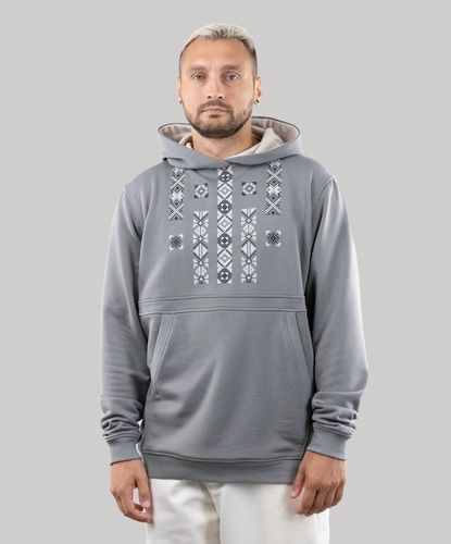 Худі "Фольк" з вишивкою, неутеплена, унісекс, (сірий/молочний), XL