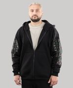 Худі "Етно" на блискавці, з вишивкою, утеплена, (чорний/смарагдовий), S