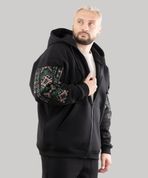 Худі "Етно" на блискавці, з вишивкою, утеплена, (чорний/смарагдовий), S