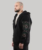 Худі "Етно" на блискавці, з вишивкою, утеплена, (чорний/смарагдовий), S