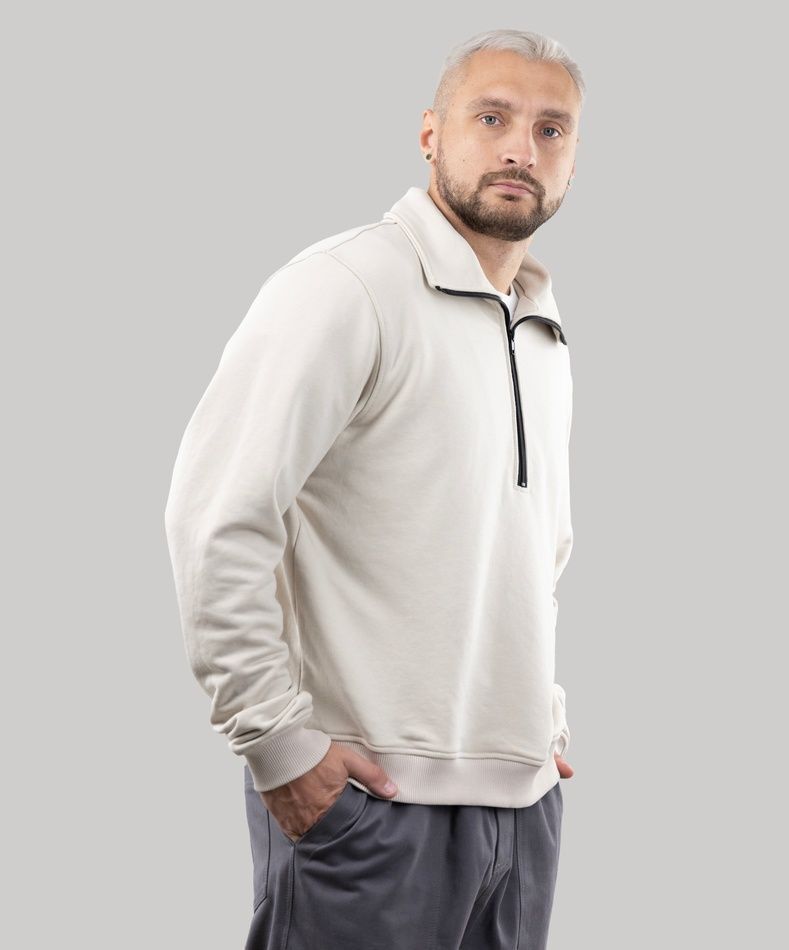 Світшот з коміром на блискавці, неутеплений, унісекс, (молочний), XL