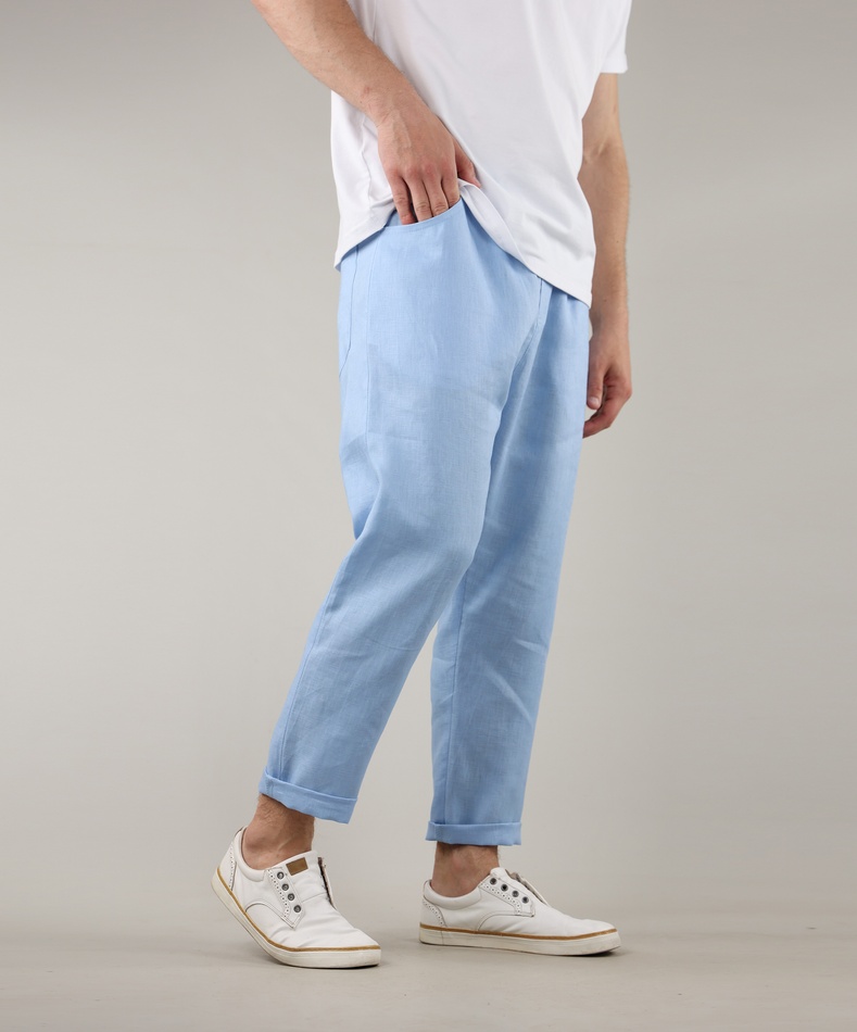 Кроп штани з льону, чоловічі (блакитний), S