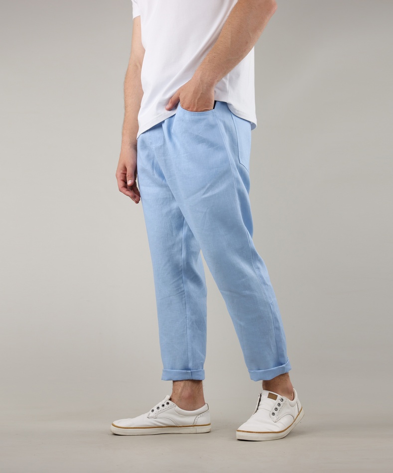 Кроп штани з льону, чоловічі (блакитний), S