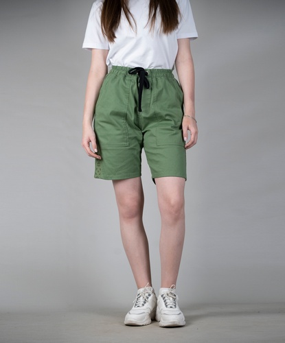 Котонові шорти з вишивкою, жіночі (зелений), S