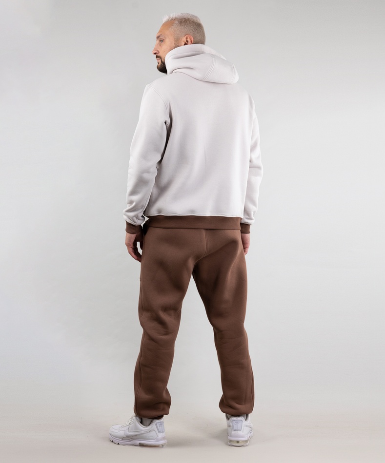 Костюм худі "Фольк" (пудровий/коричневий) та спортивні штани (коричневий), S