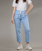 Кроп штани з льону, жіночі (блакитний), S