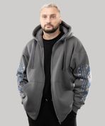 Худі "Етно" на блискавці з вишивкою, утеплена, (сірий/синій), S