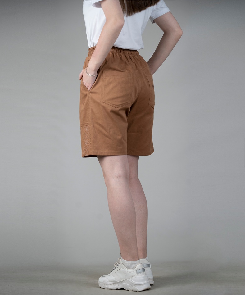 Котонові шорти з вишивкою, жіночі (коричневий), S