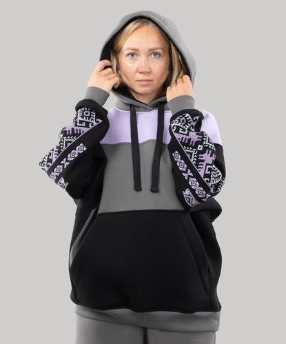 Худі "Етно" з вишивкою, утеплена, унісекс, (бузковий/сірий/чорний), S