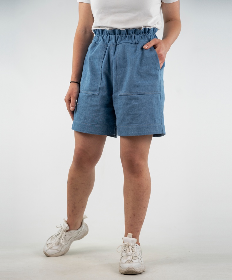 Шорти з накладними кишенями, джинсові (блакитні, без стрейчу), S
