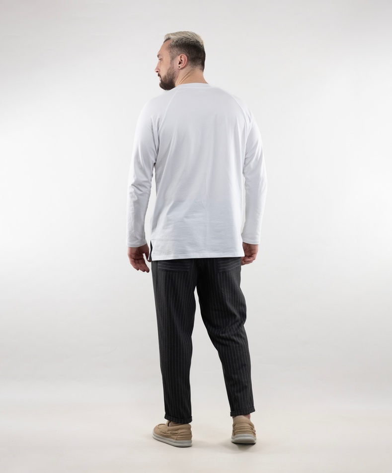 Комплект Лонгслів з розрізами (білий), Кроп штани у смужку, чоловічі (cірий/білий), S
